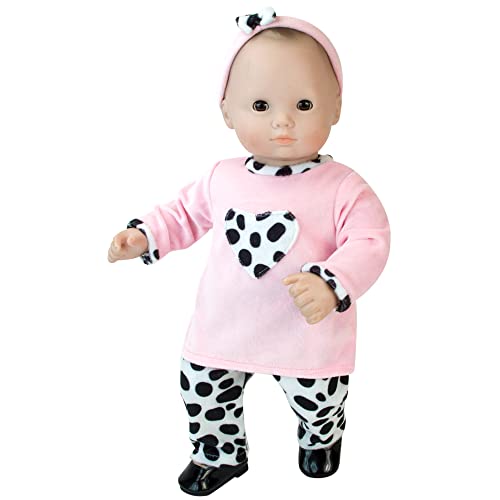 Sophia's Sophias 3 Piece Long Sleeve Velour Shirt Dalmatian Print Pants and Matching Headband Set for 15 Inch Baby Dolls PinkBlack - Image 5