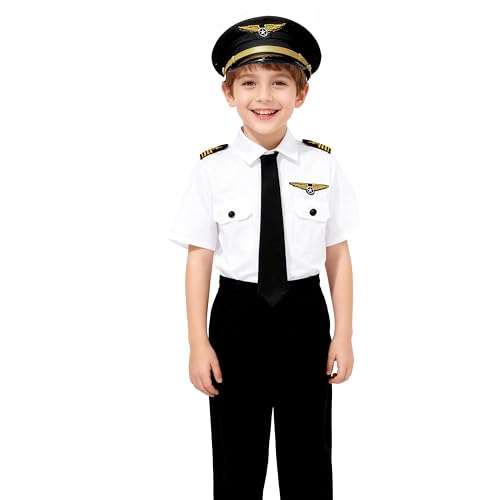 Davsolly Airline Pilot Costume for Kids Airline Captain Uniform for Halloween Career Day Dress Up Birthday Gifts - Image 1