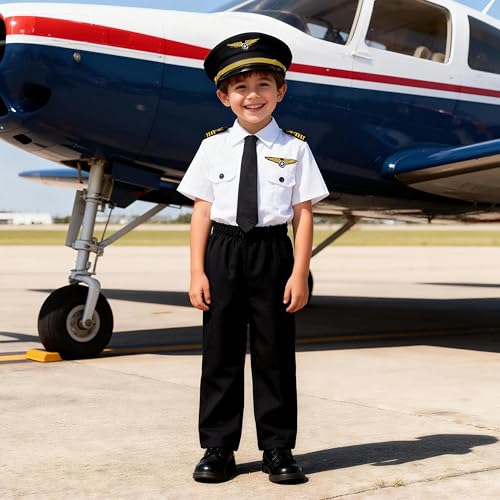 Davsolly Airline Pilot Costume for Kids Airline Captain Uniform for Halloween Career Day Dress Up Birthday Gifts - Image 2