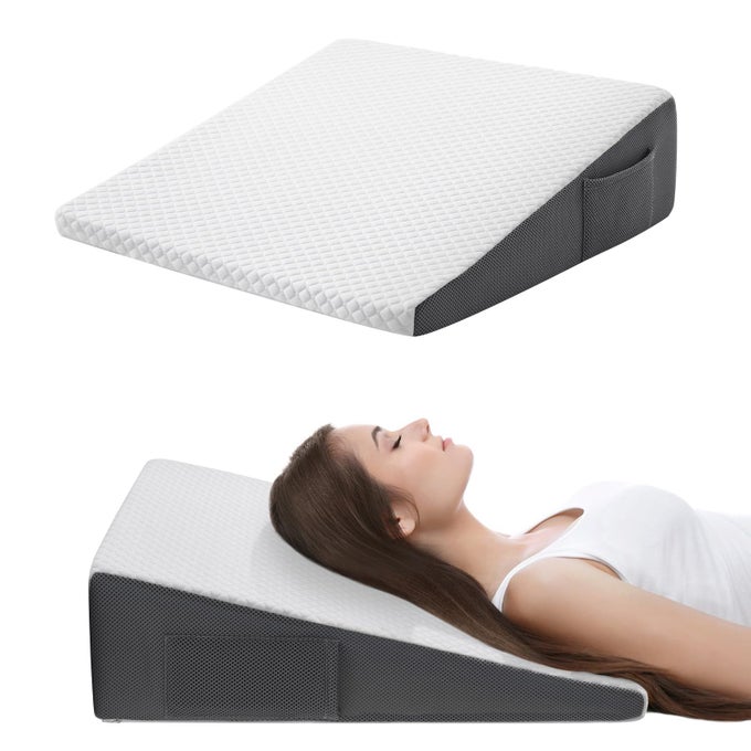 12 BED WEDGE PILLOW FOR SLEEPING AFTER SURGERY BACK SUPPORT LEG ELEVATION GERD ACID REFLUX RELIEF NECK PAIN SLEEP APNEA SNORING COOLING MEMORY FOAM TRIANGLE INCLINE WEDGE