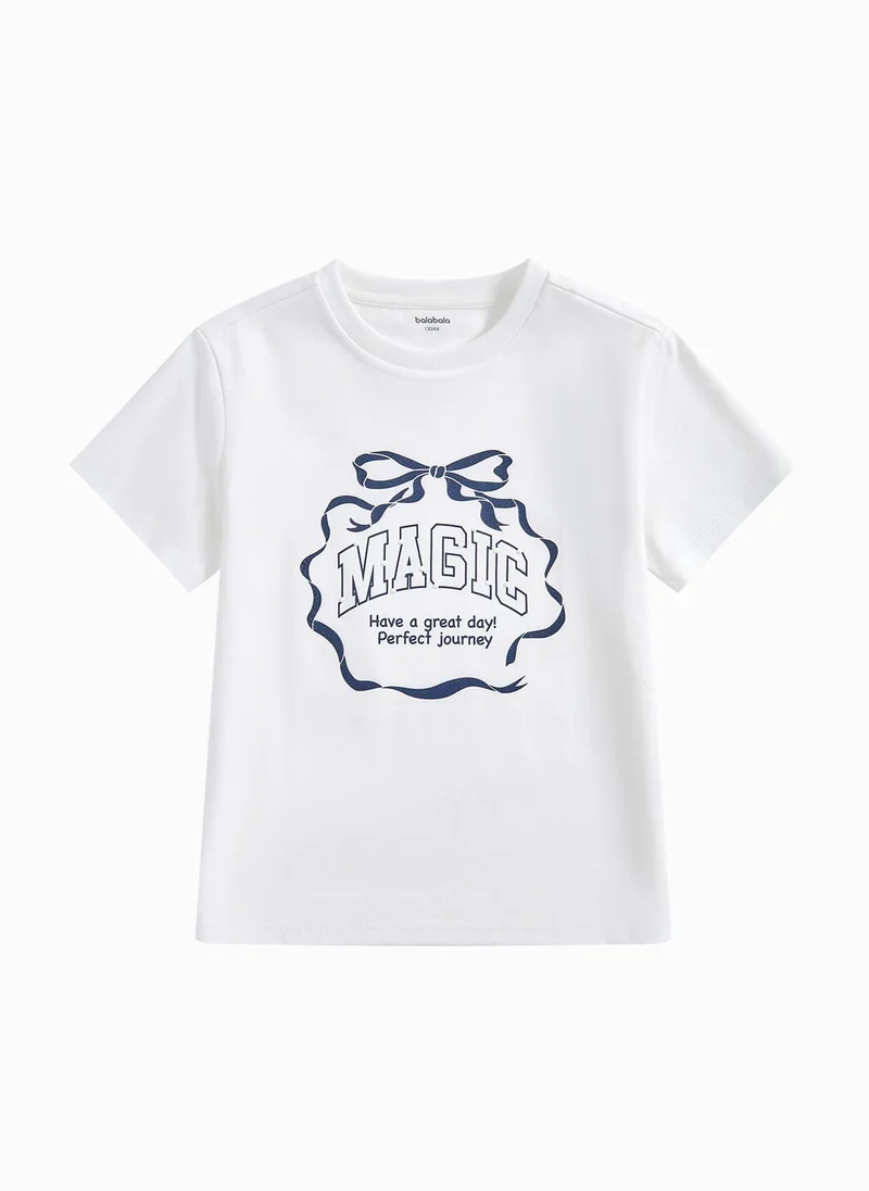 بالابالا Kids Girl Round V-Neck Short-Sleeved T-Shirt