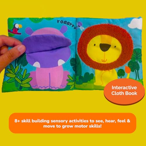 Shumee Peek-a-Boo Cloth Book for Babies | (6+ Months) | Jungle Animals Crinkle Touch & Feel Soft Sensory Toy | Infant Learning Book | Gift for 1 Year Old Baby Boy & Girl | Tear Resistant Washable - Image 3