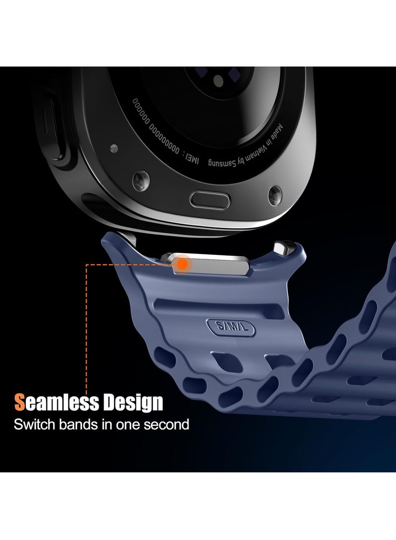 Silicone Strap Compatible with Samsung Galaxy Watch 7 Ultra 47mm,Rugged Ocean Wristband Breathable Silicone Sport Strap Waterproof for Galaxy Watch Ultra,Blue - Image 5
