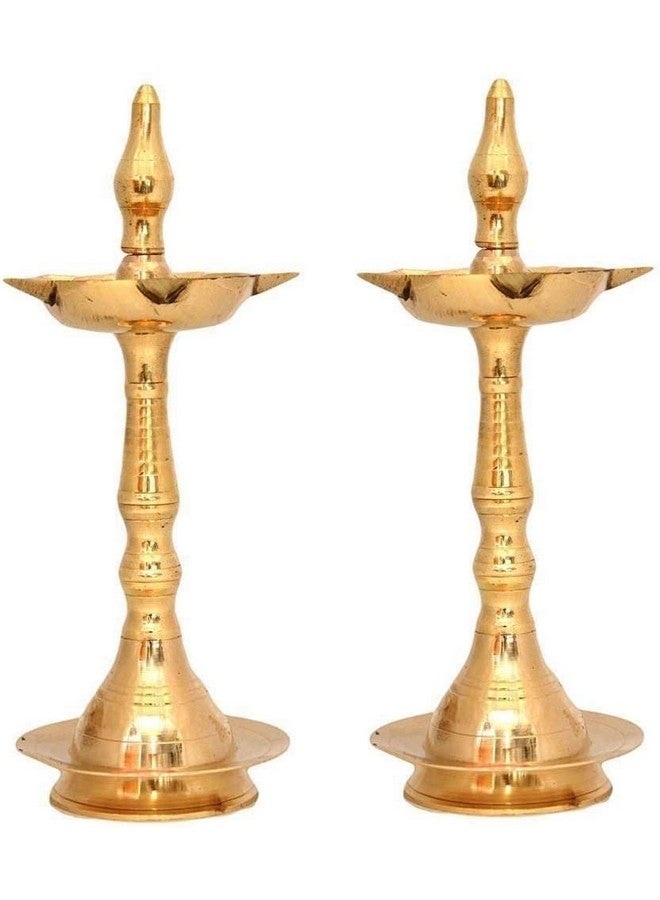 BENGALEN شمعة بنغالين النحاسية كيرلا دييا ساماي 10 بوصة مصباح زيت تقليدي من كيرلا ديبك لمعبد بوجا ديبام لمناسبات ديوالي هدية زفاف مجموعة من 2 - Image 1