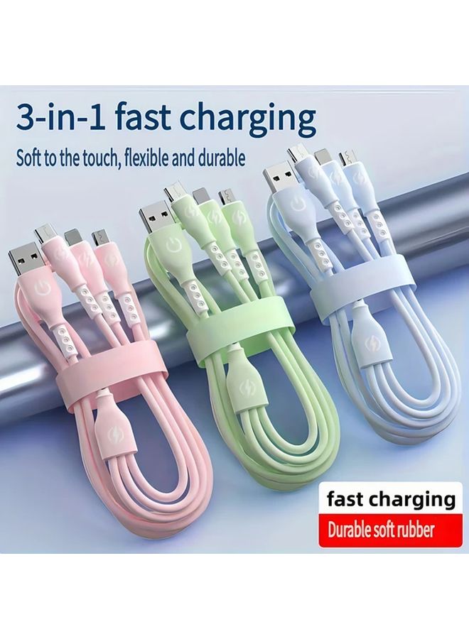 Pink And Blue 3 In 1 66W Fast Charging Data Cable 47 24 Inch Length - Image 2