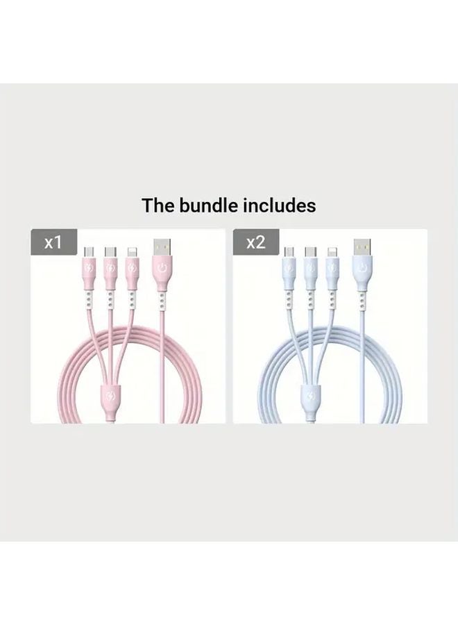 Pink And Blue 3 In 1 66W Fast Charging Data Cable 47 24 Inch Length - Image 1