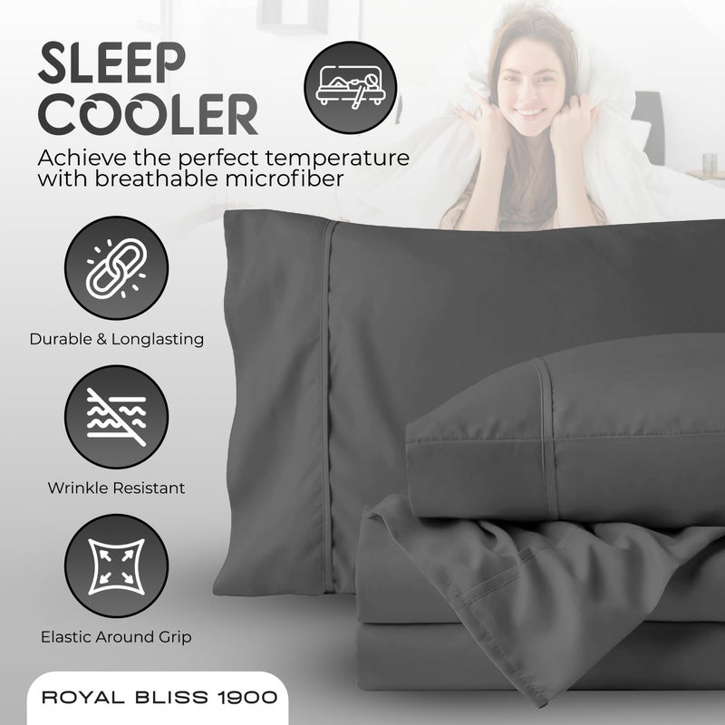 Royal Bliss 1900 Royal Bliss 1900 - Split Top California King - 4 Pcs Set - Cal King Split Top Deep Pocket Sheet Set - Split Top California King Sheets Sets for Adjustable Bed - Double Brushed Microfiber (Dark Grey)  - Image 3