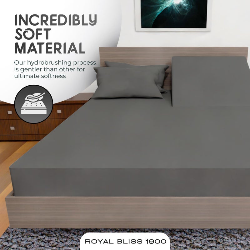 Royal Bliss 1900 Royal Bliss 1900 - Split Top California King - 4 Pcs Set - Cal King Split Top Deep Pocket Sheet Set - Split Top California King Sheets Sets for Adjustable Bed - Double Brushed Microfiber (Dark Grey)  - Image 2