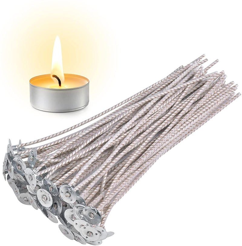 100pcs ECO 2 Wicks for Soy Candles 6 inch PreWaxed Candle Wick for Candle MakingThick Candle Wick with Base
