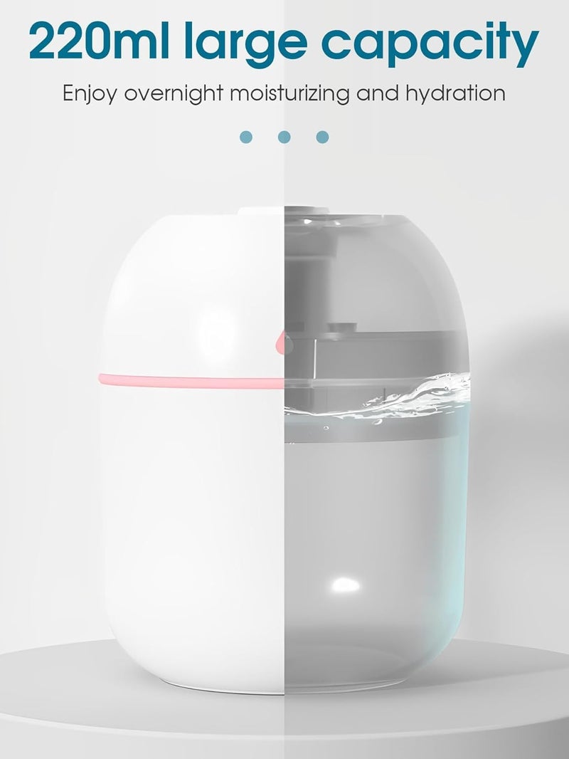 Rexez Mini Water Humidifier, Rexez 220 ml Small Portable USB Powered Cooler Mist Air Desktop Diffuser with Soft Night Light for Car Bedroom Office (White) - Image 3