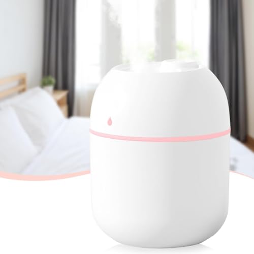 Rexez Mini Water Humidifier, Rexez 220 ml Small Portable USB Powered Cooler Mist Air Desktop Diffuser with Soft Night Light for Car Bedroom Office (White) - Image 1