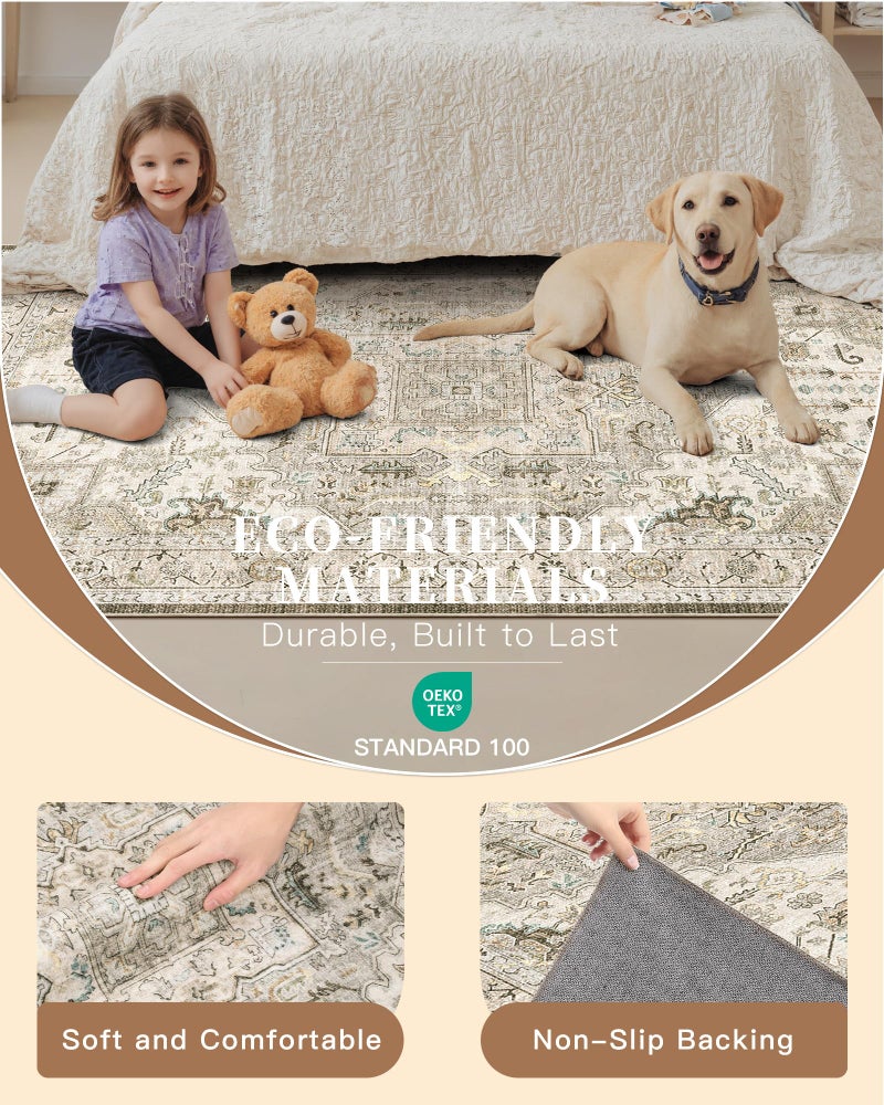 Madane Washable Runner Rug - 2x8 Runners for Hallways Kitchen Non-Slip Runner Rugs Ultra-Thin Laundry Room Rug Throw Carpet Runner for Entrance Living Dinning Room Foyer (Ivory/Brown, 2 x 8) - Image 5