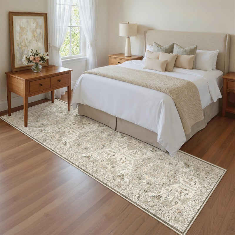 Madane Washable Runner Rug - 2x8 Runners for Hallways Kitchen Non-Slip Runner Rugs Ultra-Thin Laundry Room Rug Throw Carpet Runner for Entrance Living Dinning Room Foyer (Ivory/Brown, 2 x 8) - Image 3