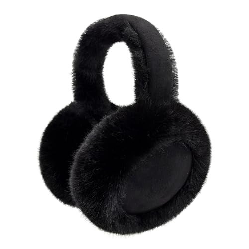 Kedofe Ear Muffs for Winter Women Foldable Fuzzy Cold Outdoor Earmuffs Soft Faux Furry Ear Warmers Covers (Black) - Image 1