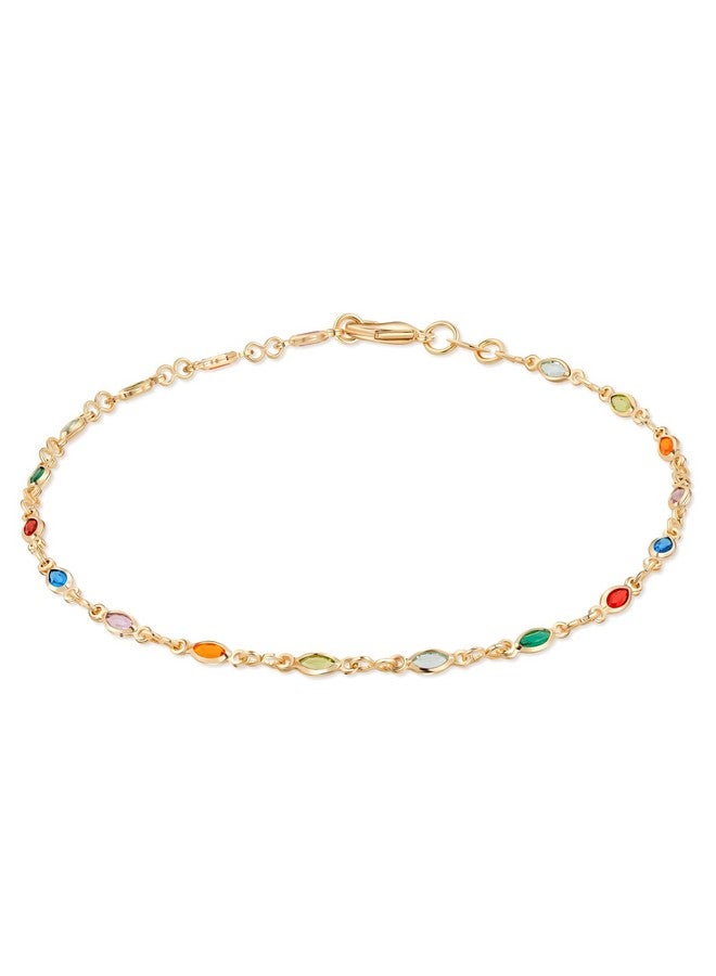 Barzel 18K Gold Plated Multi Color Crystal Baguette Anklet, 10 Inches - Made In Brazil - Image 1