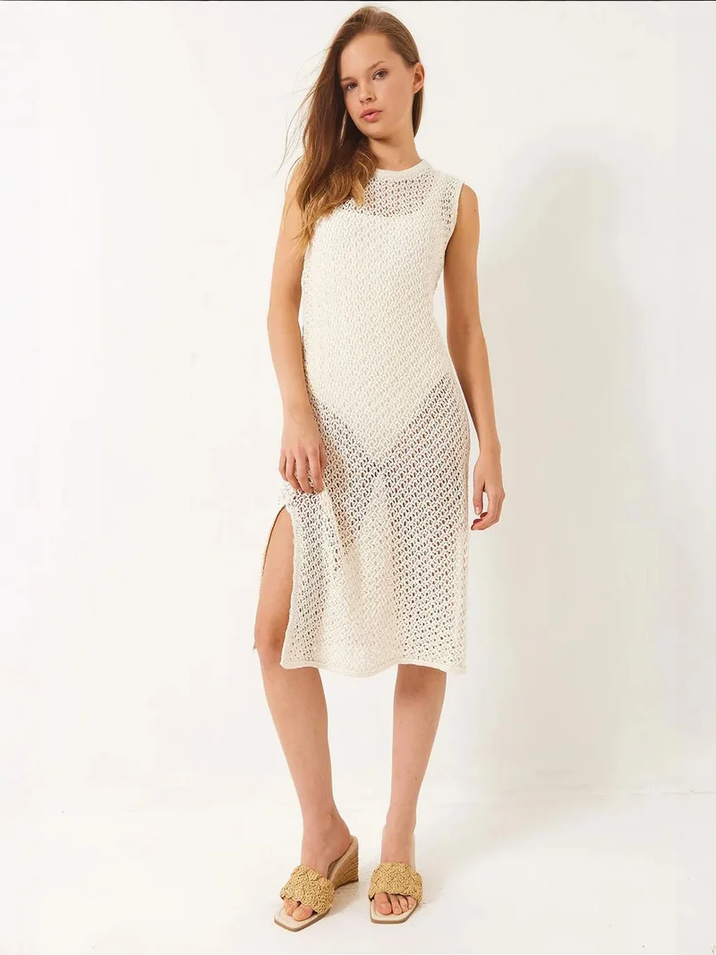 بيانكو لوتشي لوتشي غطاء دانتيل محبوك متوسط الطول بفتحة