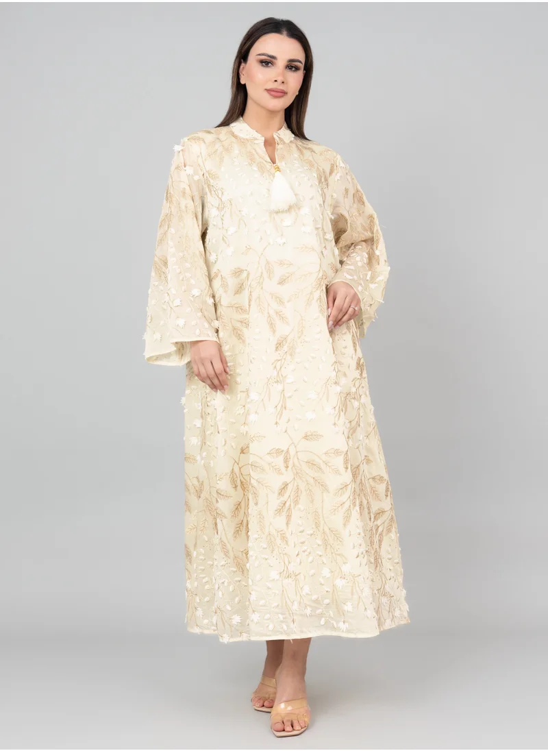 IKKXA Soft Petals Embroidered Jalabiya OMN01 Yellow