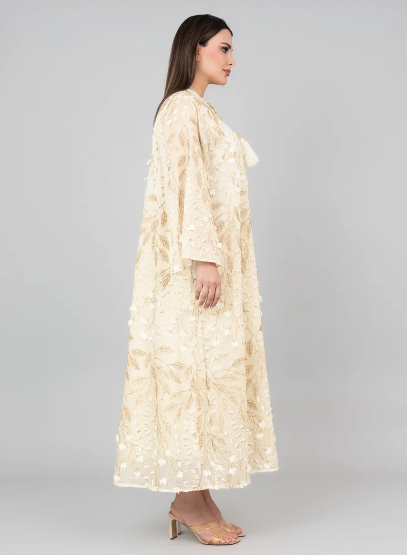 IKKXA Soft Petals Embroidered Jalabiya OMN01 Yellow
