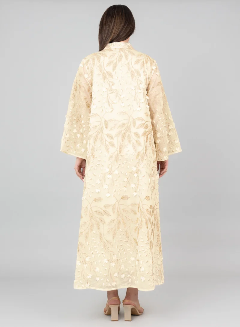 IKKXA Soft Petals Embroidered Jalabiya OMN01 Yellow