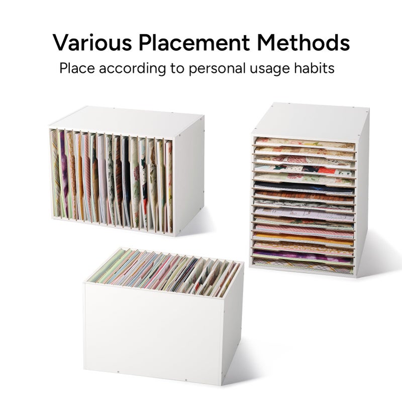 Caydo 15 Slot Paper Organizer Storage, Wood Adjustable Shelves Paper Storage Shelf with Extraction Slot for 12x12Inch Scrapbooks, Heat Transfer Papers, Files, Vinyl for Office, Home (White) - Image 5