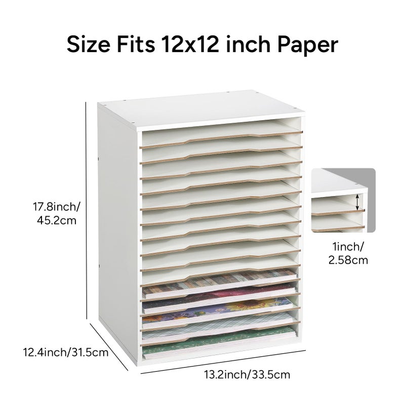 Caydo 15 Slot Paper Organizer Storage, Wood Adjustable Shelves Paper Storage Shelf with Extraction Slot for 12x12Inch Scrapbooks, Heat Transfer Papers, Files, Vinyl for Office, Home (White) - Image 3