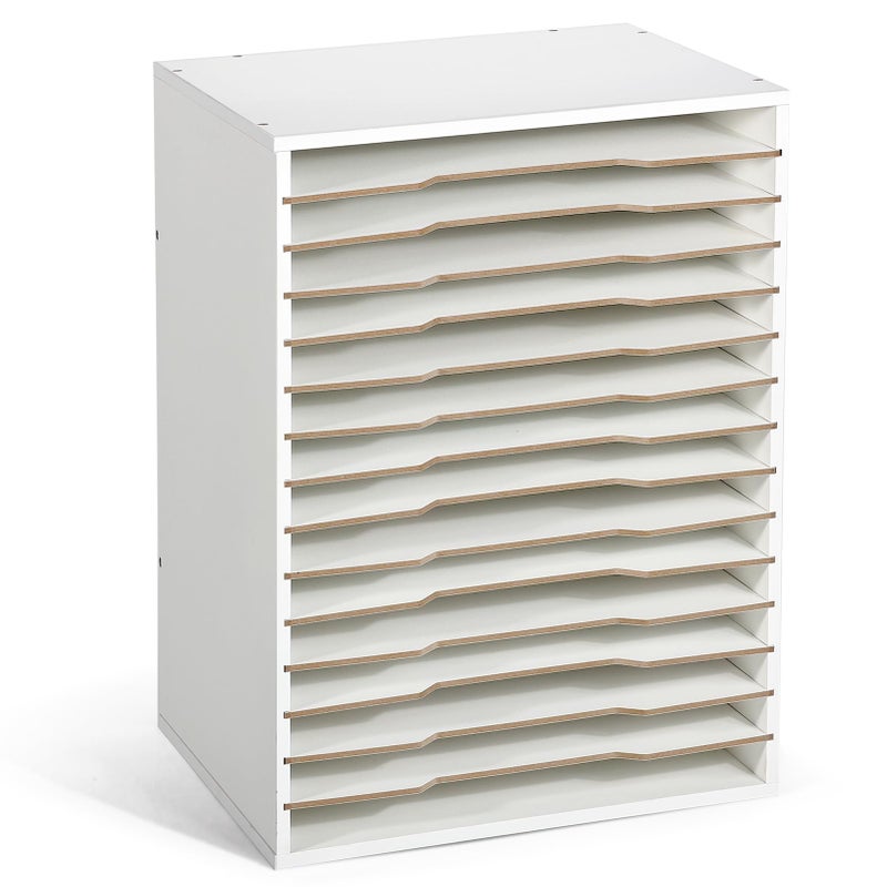 Caydo 15 Slot Paper Organizer Storage, Wood Adjustable Shelves Paper Storage Shelf with Extraction Slot for 12x12Inch Scrapbooks, Heat Transfer Papers, Files, Vinyl for Office, Home (White) - Image 1