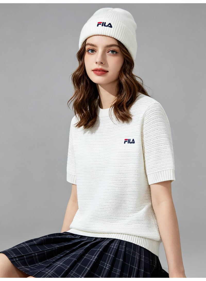 فيلا FILA men's and women's waffle knitted short-sleeved t-shirts - Image 2