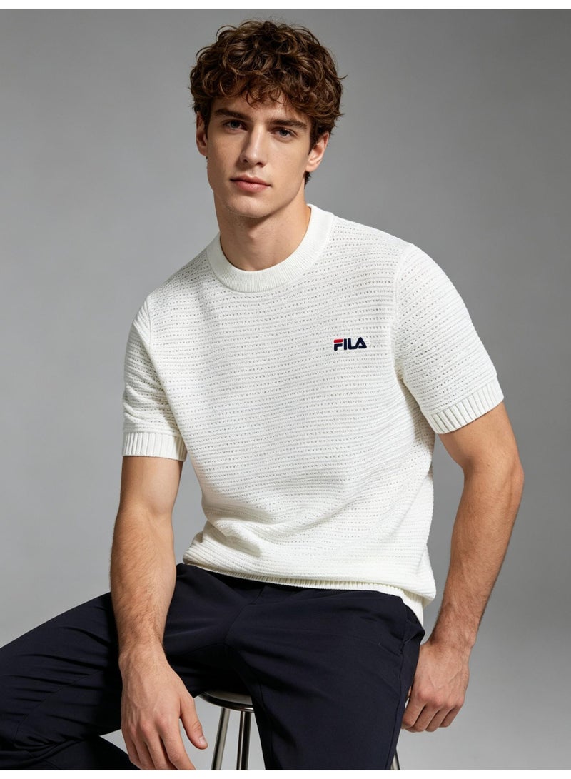 فيلا FILA men's and women's waffle knitted short-sleeved t-shirts - Image 3