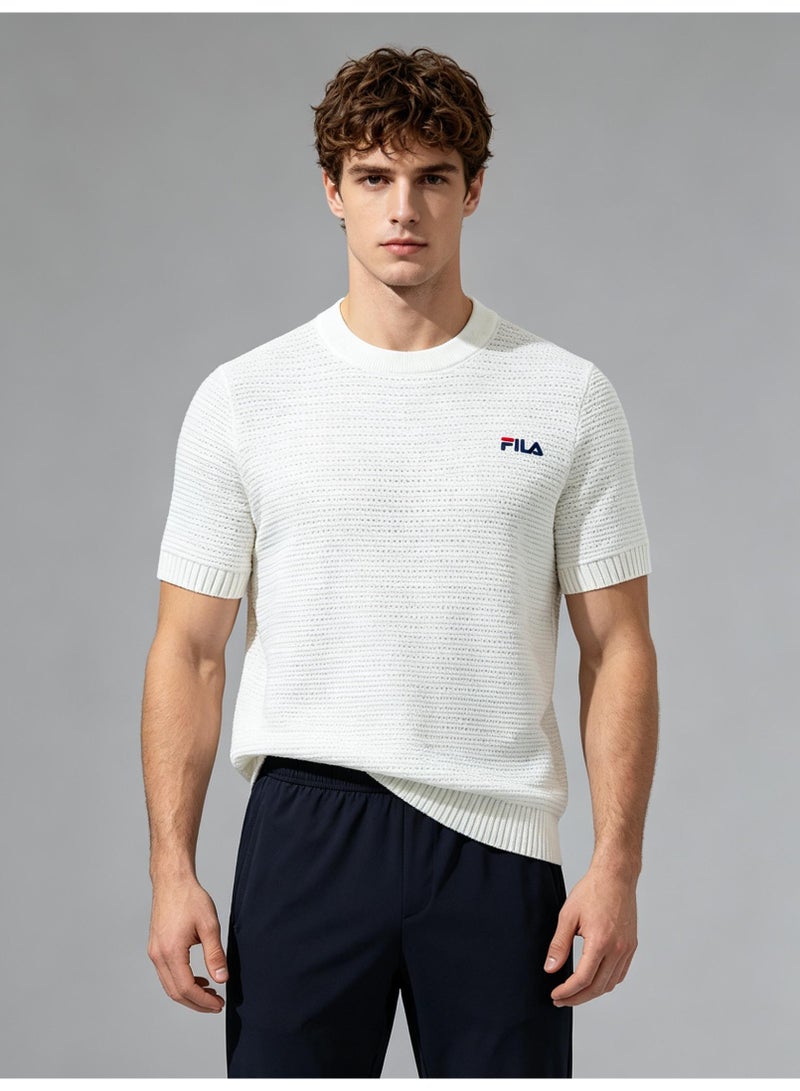 فيلا FILA men's and women's waffle knitted short-sleeved t-shirts - Image 4