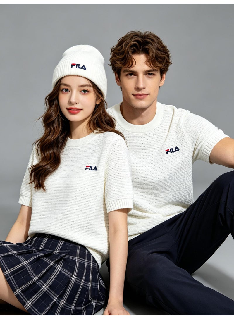 فيلا FILA men's and women's waffle knitted short-sleeved t-shirts - Image 1