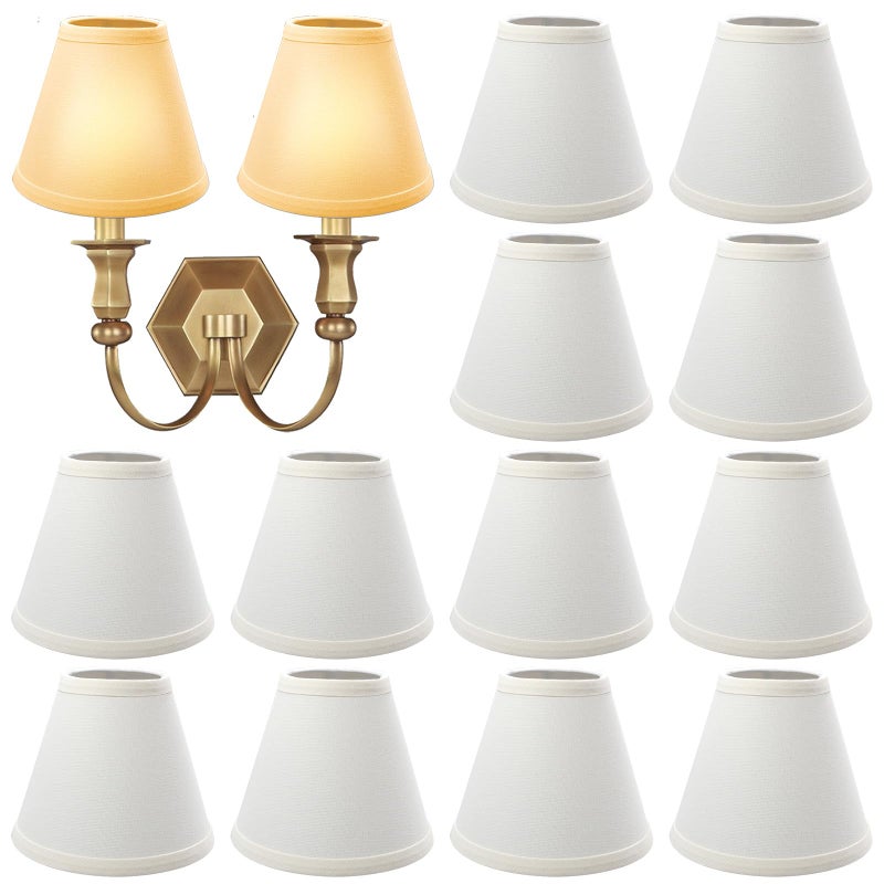 TANEMUDO 12 Pack Small Lamp Shade 3" x 6" x 5" White Barrel Fabric Lampshade Cover Beige Linen for Table Floor Lamp Eyes Protected Appearance - Image 1