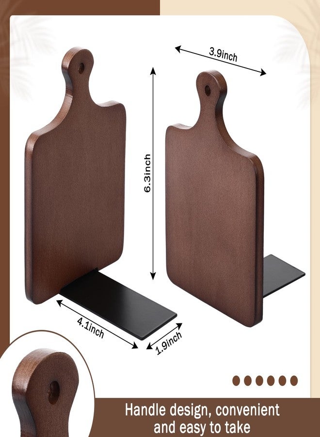 Jetec Wood Bookends, Kitchen Cookbook Bookends Quality Cutting Board Decorative Wooden Book Ends for Office Files Magazine Kitchen Books(Dark Walnut Color,Beech) - Image 2