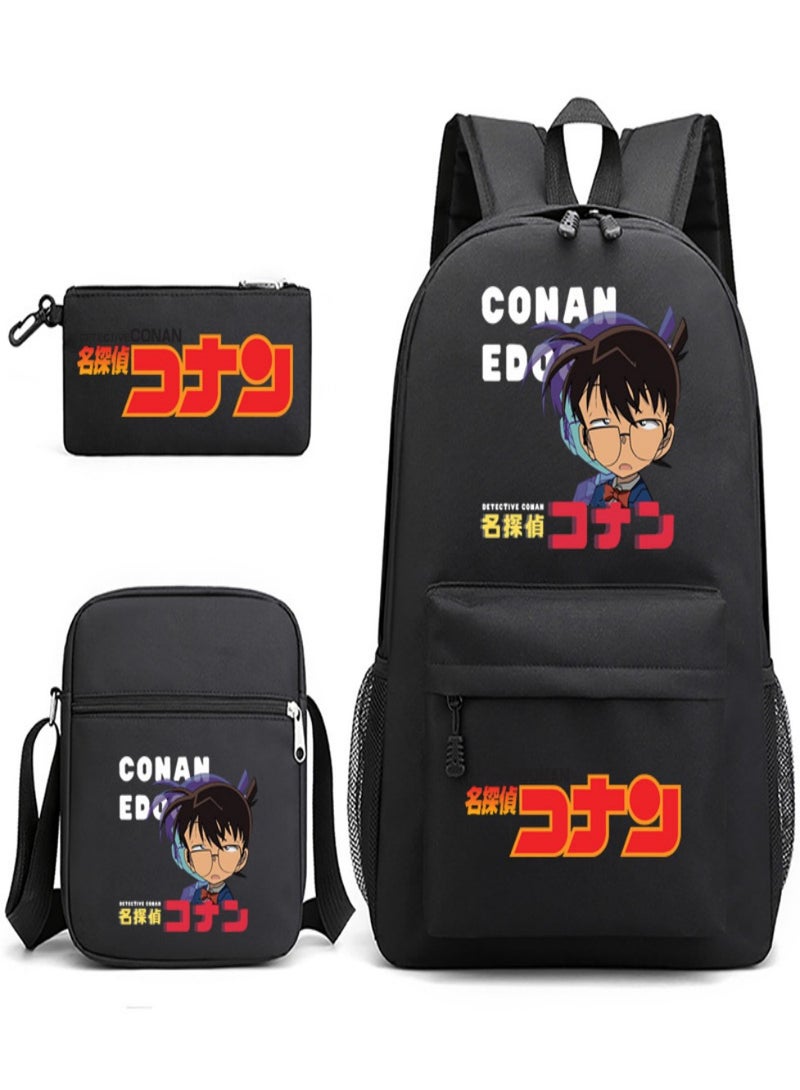 Detective Conan Children Backpack Schoolbag Teen Student School Book bag with Lunch Box Pen Case 3 in 1 for Kids