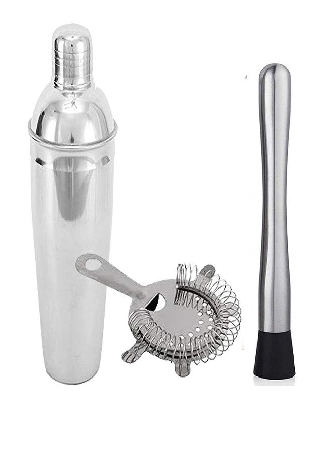 FINALITY Stainless Steel Bar Set - Cocktail Shaker Bottle, Muddler and Bar Strainer - Pack of 3 for Masterful Mixology - Image 1