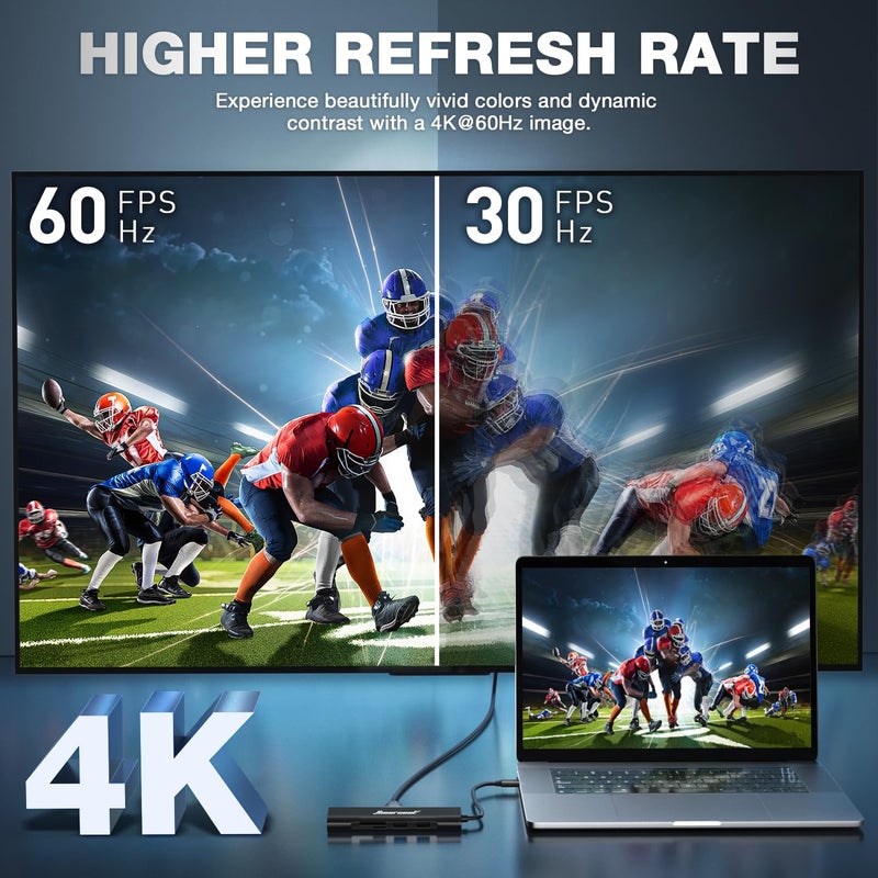 Hiearcool USB C Hub, USBC to 4K@60 Hz HDMI Adapter with 100W PD, 8-in-1 USB-C Dongle Multiport Dock Compatible for MacBook Dell Lenovo HP Laptops-Midnight Black - Image 2