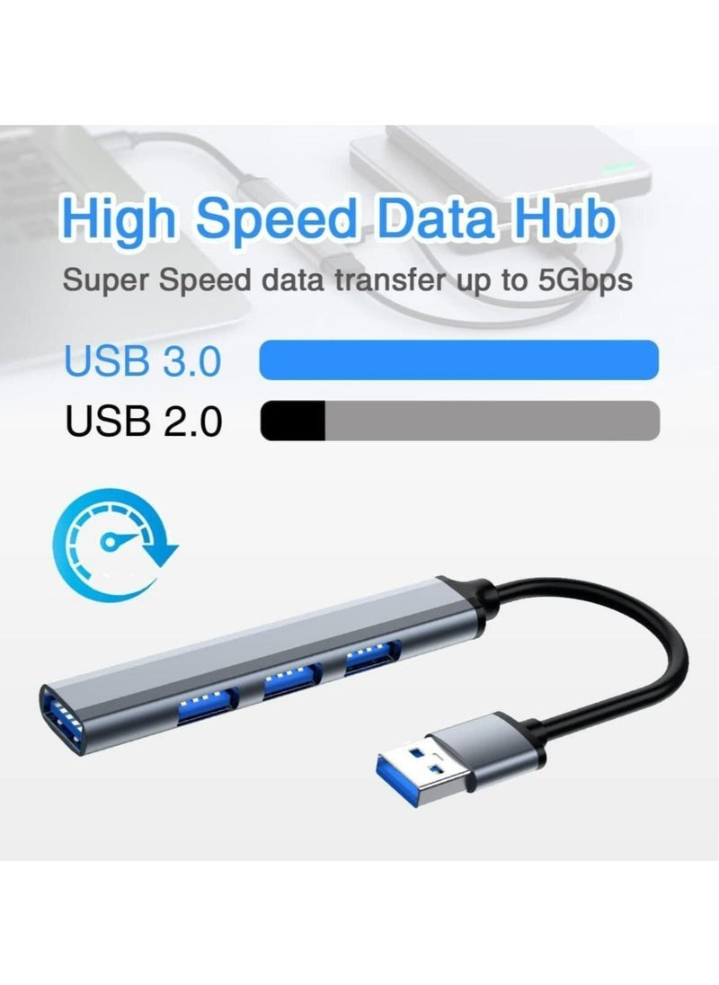 Mini USB Hub Extensions, USB Hub for Laptop, 4 Port USB 3.0 Hub Expander, Ultra Slim Portable Data Hub Applicable for Laptop, Mouse, PC, USB Splitter Aluminum, USB Adapter Station