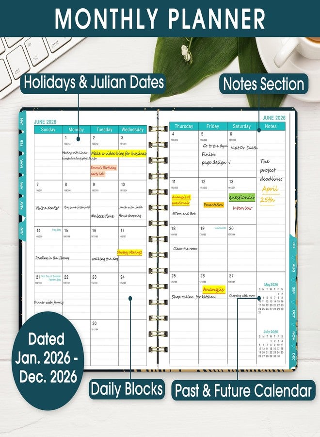 Ymumuda 2026 Planner - JAN.2026 - DEC. 2026, Calendar 2026 Daily Weekly and Monthly, 8.4" X 6", 12-Month Academic Planner for Women, Spiral Bound, Stickers, Ideal School Office Supplies, Green-Golden - Image 2