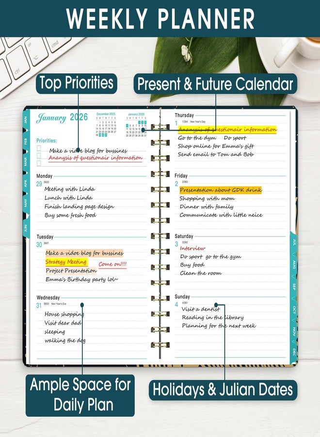 Ymumuda 2026 Planner - JAN.2026 - DEC. 2026, Calendar 2026 Daily Weekly and Monthly, 8.4" X 6", 12-Month Academic Planner for Women, Spiral Bound, Stickers, Ideal School Office Supplies, Green-Golden - Image 3