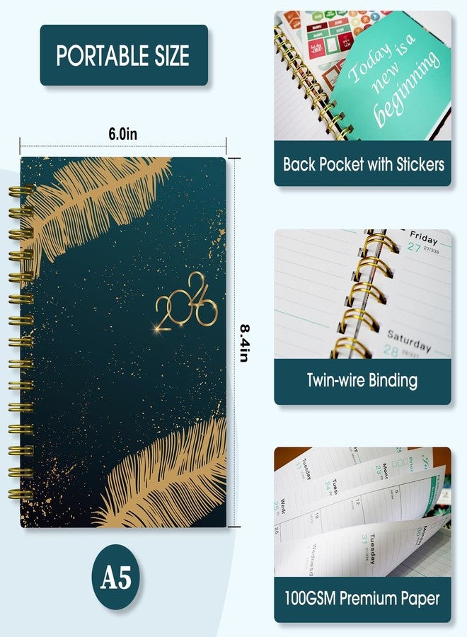 Ymumuda 2026 Planner - JAN.2026 - DEC. 2026, Calendar 2026 Daily Weekly and Monthly, 8.4" X 6", 12-Month Academic Planner for Women, Spiral Bound, Stickers, Ideal School Office Supplies, Green-Golden - Image 5