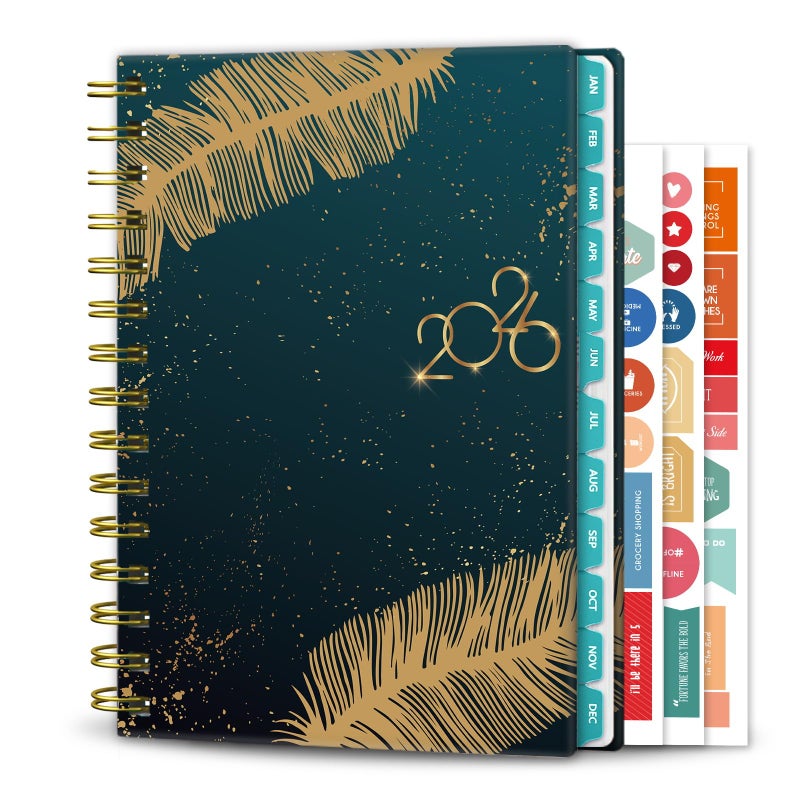Ymumuda 2026 Planner - JAN.2026 - DEC. 2026, Calendar 2026 Daily Weekly and Monthly, 8.4" X 6", 12-Month Academic Planner for Women, Spiral Bound, Stickers, Ideal School Office Supplies, Green-Golden - Image 1