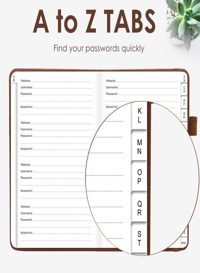 Jxselect Elegant Password Book with Alphabetical Tabs - Hardcover Password Book for Internet Website Address Login - 5.2" x 7.6" Password Keeper and Organizer w/Notes Section & Back Pocket(Brown) - Image 4