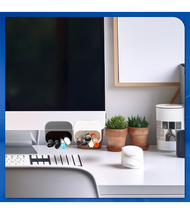 White PP Clip On Desk Pen Holders 2pcs Adhesive Office Organizer - Image 3