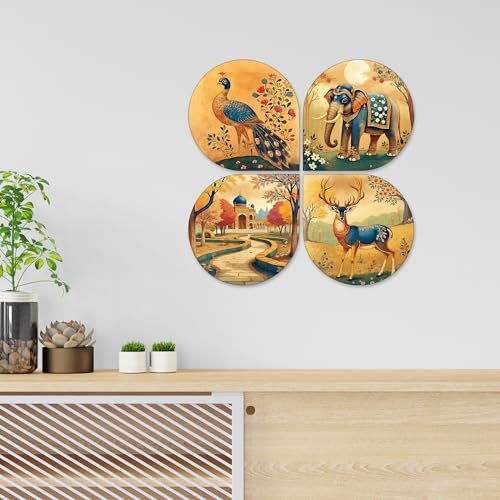 Artvibes Indian Cultural Art Decorative Wall Art MDF Wooden Wall Hanger for Living Room | Room Decoration | Handcrafted Art | Wall Illustrations | Artworks Hangings | Gift Items (WH_8431N), Set of 4 - Image 2