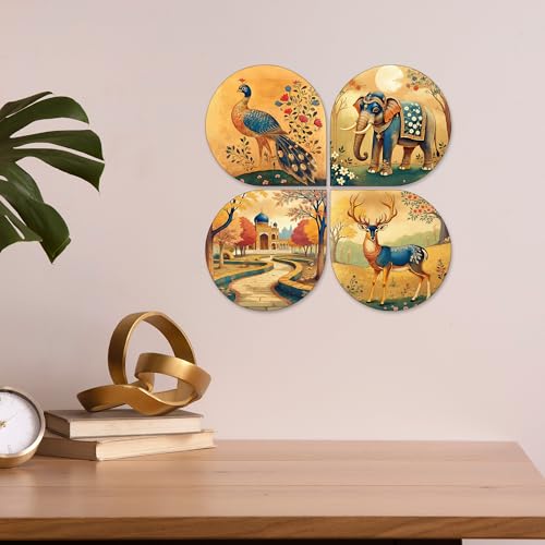 Artvibes Indian Cultural Art Decorative Wall Art MDF Wooden Wall Hanger for Living Room | Room Decoration | Handcrafted Art | Wall Illustrations | Artworks Hangings | Gift Items (WH_8431N), Set of 4 - Image 4