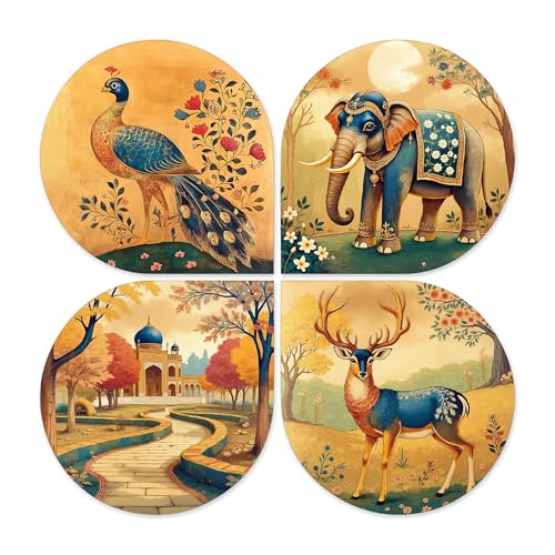 Artvibes Indian Cultural Art Decorative Wall Art MDF Wooden Wall Hanger for Living Room | Room Decoration | Handcrafted Art | Wall Illustrations | Artworks Hangings | Gift Items (WH_8431N), Set of 4 - Image 1