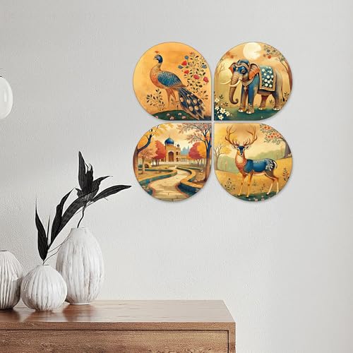 Artvibes Indian Cultural Art Decorative Wall Art MDF Wooden Wall Hanger for Living Room | Room Decoration | Handcrafted Art | Wall Illustrations | Artworks Hangings | Gift Items (WH_8431N), Set of 4 - Image 3