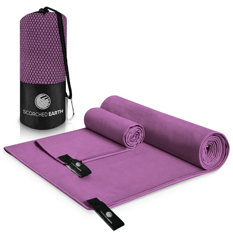ScorchedEarth ScorchedEarth Microfiber Travel  Sports Towel Set  Quick Dry Super Absorbent Compact Lightweight  for Camping Backpacking Hiking Beach Yoga Swimming  Includes 2 Sizes  Carrying Bag  Clip