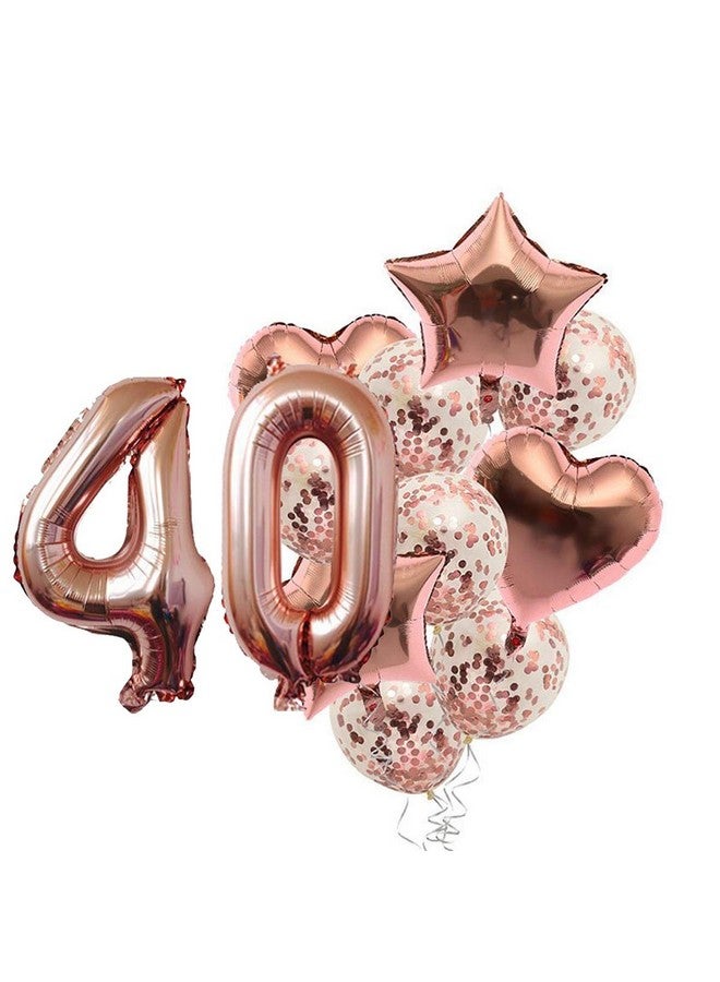 Pop The Party Pop The Party Nylon 40Th Number Balloon With 40 Digit Balloon For Including Star, Heart And Confetti Balloons (40 Year 10 Pcs Balloon Set Rose Gold) - Image 1