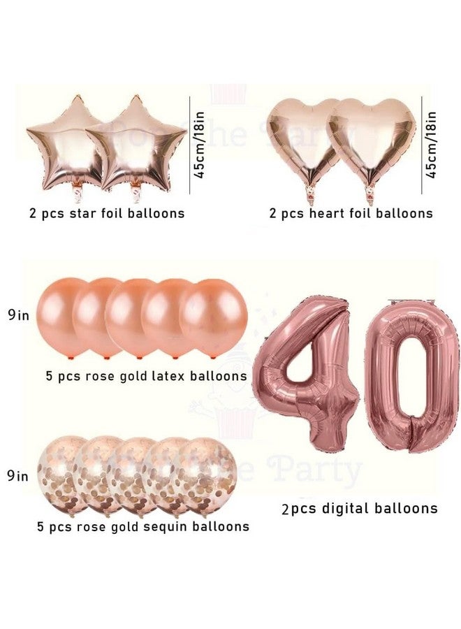 Pop The Party Pop The Party Nylon 40Th Number Balloon With 40 Digit Balloon For Including Star, Heart And Confetti Balloons (40 Year 10 Pcs Balloon Set Rose Gold) - Image 2