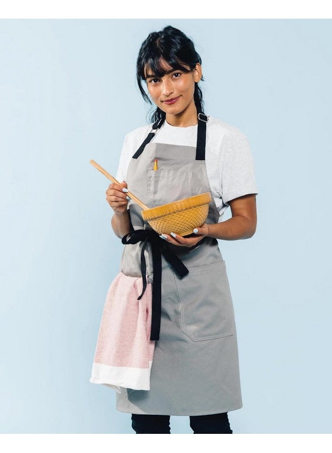 Caldo Daily Cotton Kitchen Apron for Cooking- Mens and Womens Professional Chef or Server Bib Apron - Adjustable Straps with Pockets and Towel Loop (Grey) - Image 4